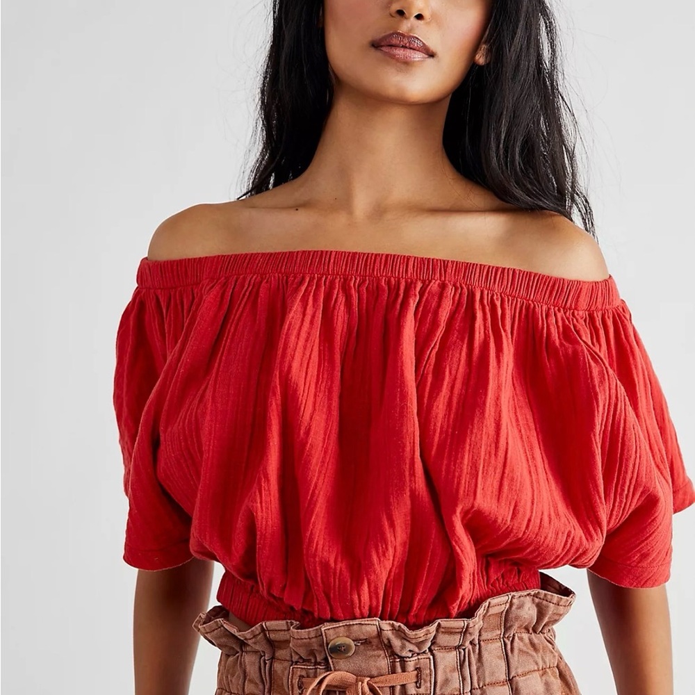 Free People Dark Orange Off-Shoulder Blouse